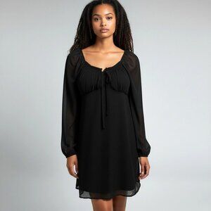 Lily Rose Black Babydoll Milkmaid Mini Dress XS Sheer Sleeves Dark Fairy Goth